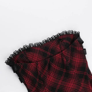 Plaid buckle ruffle spider web tube mini dress