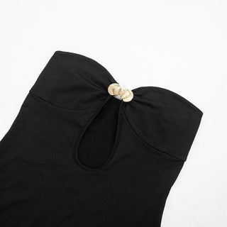 Metal applique hollow out solid tube cut out mini dress