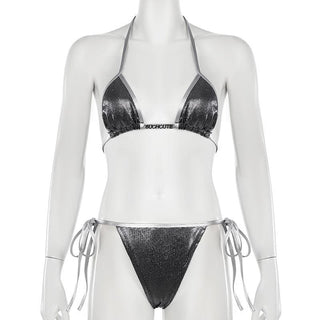 Halter polka dot metallic self tie pant set