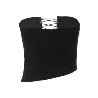Lace up flower applique bustier denim tube top