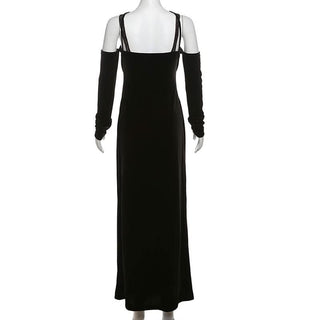 Off shoulder v neck velvet lace hem cami maxi dress