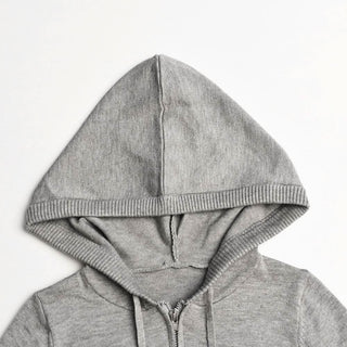 Long sleeve zip-up hoodie drawstring solid pant set