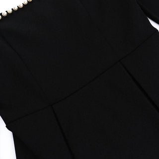 Square neck long sleeve beaded mini dress