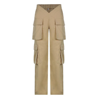 V waist pocket straight solid cargo pant