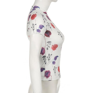 Short sleeve crewneck flower print top