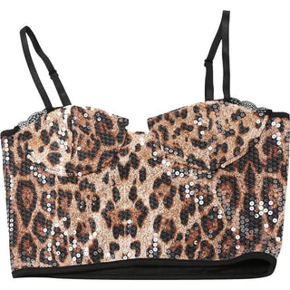 Leopard print lace hem glitter cami crop top