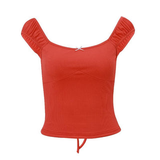 Ruched u neck bowknot ribbed cami top