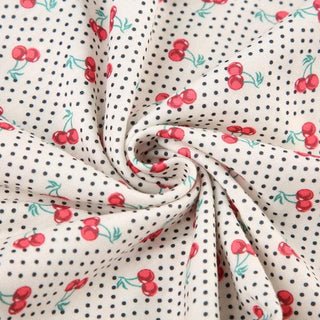 V neck cherry print bowknot lace hem polka dot cami top