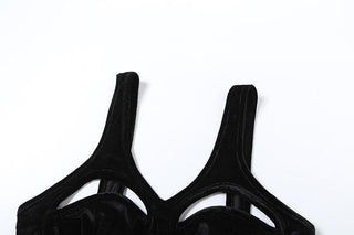 Velvet hollow out solid backless crop cut out top