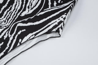 Zebra print contrast irregular slit hollow out backless cut out midi dress