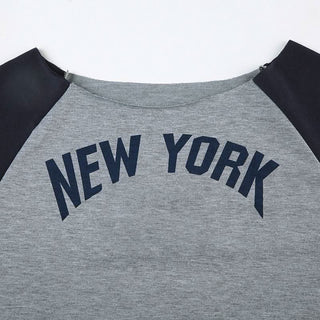 long sleeve "NEW YORK" print contrast top
