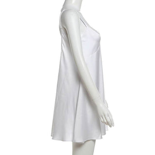 Lace hem backless solid cami mini dress