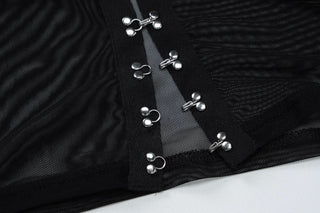 Halter long sleeve mesh lace hem button top