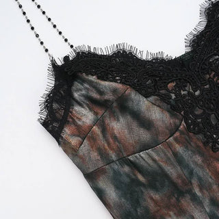 V neck contrast mesh beaded cami maxi dress