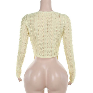 Cowl neck long sleeve irregular hollow out cut out top