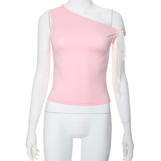 One shoulder irregular bowknot ruched top