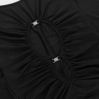 Long sleeve ruched buckle hollow out cut out mini dress