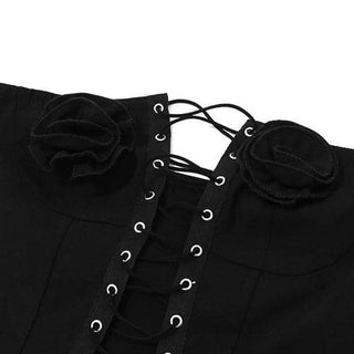 Lace up flower applique bustier denim tube top