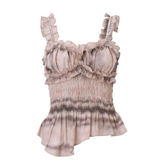 Ruffle tie dye smocked sweetheart neck cami top