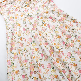 Drawstring ruched sweetheart neck flower print cami midi dress