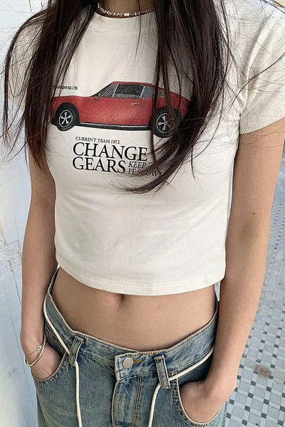 retro print crop short-sleeve t-shirt