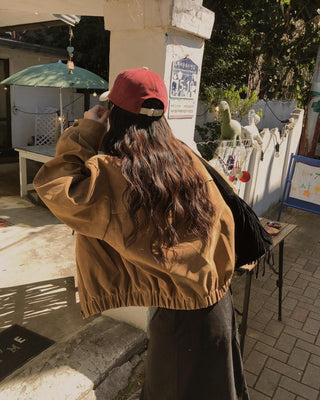 Lapel suede loose fit zip-up jacket