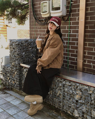 Lapel suede loose fit zip-up jacket