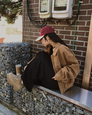 Lapel suede loose fit zip-up jacket