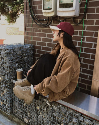 Lapel suede loose fit zip-up jacket