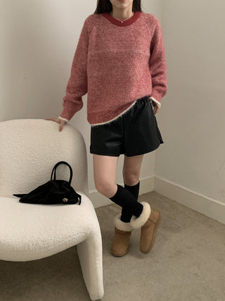 Vontrasting color striped round neck sweater