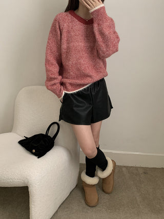 Vontrasting color striped round neck sweater