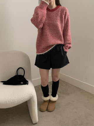 Vontrasting color striped round neck sweater