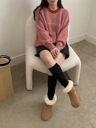 Vontrasting color striped round neck sweater