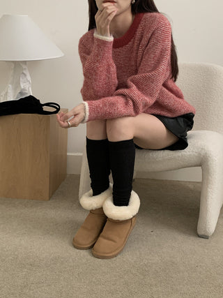 Vontrasting color striped round neck sweater