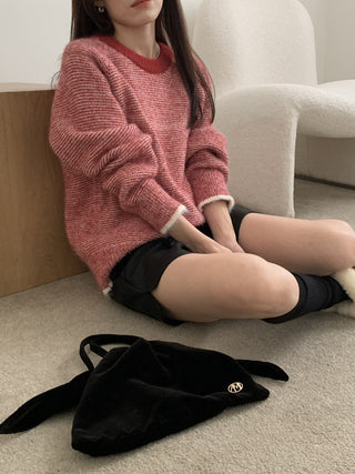 Vontrasting color striped round neck sweater