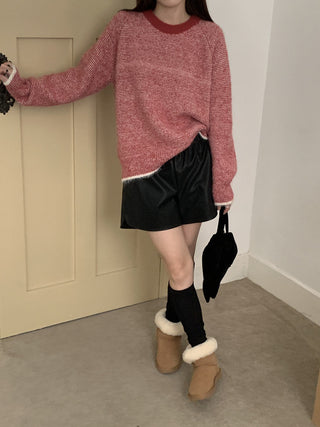 Vontrasting color striped round neck sweater