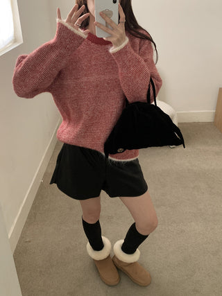 Vontrasting color striped round neck sweater