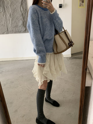 Vontrasting color striped round neck sweater