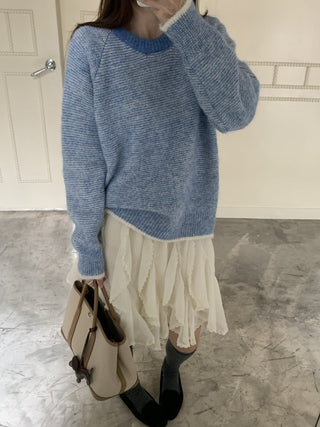 Vontrasting color striped round neck sweater