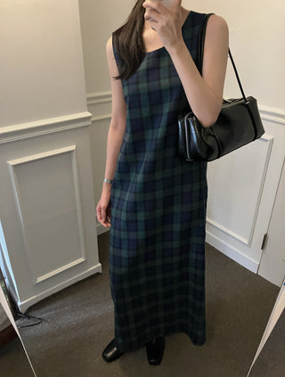 Retro color grid sleeveless dress