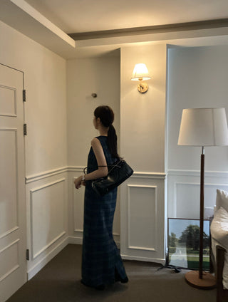 Retro color grid sleeveless dress