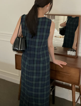 Retro color grid sleeveless dress