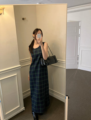 Retro color grid sleeveless dress