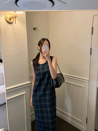 Retro color grid sleeveless dress