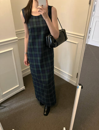 Retro color grid sleeveless dress