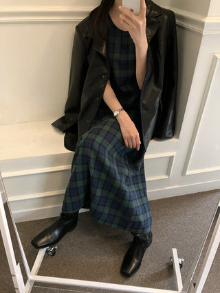 Retro color grid sleeveless dress