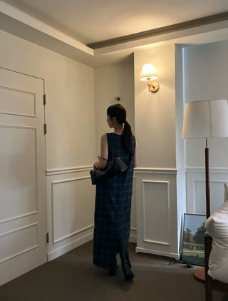 Retro color grid sleeveless dress