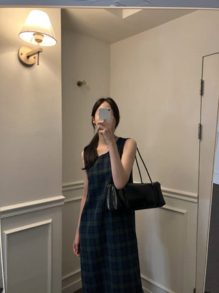 Retro color grid sleeveless dress