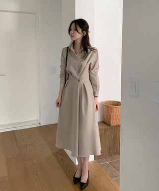 One-button wrap A-line dress