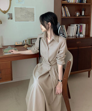 One-button wrap A-line dress